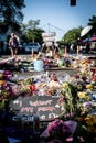 George Floyd memorial at Cup Foods where police officer killed him. Set up by Black Lives Matter protestors in Minneapolis riots Royalty Free Stock Photo