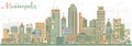 Minneapolis Minnesota USA Skyline with Color Buildings. Royalty Free Stock Photo