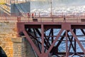 Minneapolis, MN, river and bridge with runner near downtown Royalty Free Stock Photo