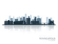 Minneapolis skyline silhouette with reflection. Royalty Free Stock Photo