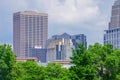 Minneapolis skyline in the summer in Minnesota with green trees Royalty Free Stock Photo