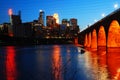 Minneapolis and the Stone Arch Bridge at dusk