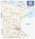 Minnesota federal state road vector map with flag Royalty Free Stock Photo