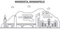 Minnesota, Minneapolis architecture line skyline illustration. Linear vector cityscape with famous landmarks, city