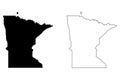 Minnesota MN state Maps. Black silhouette and outline isolated on a white background. EPS Vector