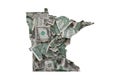 Minnesota State Map Outline with Crumpled Dollars, Government Waste of Money Concept Royalty Free Stock Photo