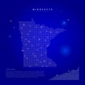 Minnesota US state illuminated map with glowing dots. Dark blue space background. Vector illustration Royalty Free Stock Photo