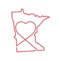 Minnesota US state red outline map with the handwritten heart shape. Vector illustration