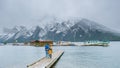 Minnewanka lake in Canadian Rockies in Banff Alberta Canada with turquoise water Canada Royalty Free Stock Photo