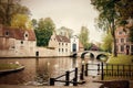 The Minnewater with bridge and entrance portal to the Bruges Beg