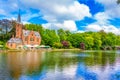 Minnewater Love Lake picturesque castle and bridge Bruges Belgium Royalty Free Stock Photo