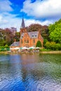 Minnewater Love Lake picturesque castle Bruges Belgium Royalty Free Stock Photo