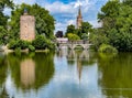 Minnewater park at Bruges with scenic waterscape and greenery