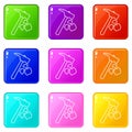 Minning hand hammer icons set 9 color collection