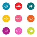 Minnow icons set, flat style