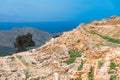 Minoan site of Azoria on a double peaked hill overlooking the Gulf of Mirabello in eastern Crete, Greece