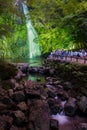 Minoh waterfall full of tourists take photo in summer and waiting for light up