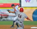 Minor league baseball - double play at second Royalty Free Stock Photo