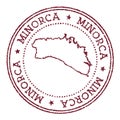 Minorca round rubber stamp with island map.