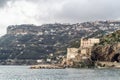 Minori, Amalfi coast, Italy, February 2010: The Mezzacapo Castle, seen from the Maiori seafront on the Amalfi coast.