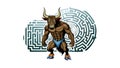Minotaur in ancient labyrinth, symbolizing challenge and mythological quest, vector design Generative AI Royalty Free Stock Photo