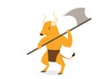 Minotaur with axe polearms in flat vector art Royalty Free Stock Photo
