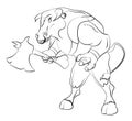 Minotaur bull has prepared for battle and is holding a huge ax. Legendary monsters. Mythology of ancient Greece. Illustration for