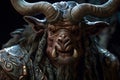 Minotaur mythological bull man with big horns, creature from legends. AI generated Royalty Free Stock Photo