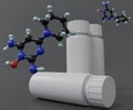 minoxidil molecule with white drug bottle