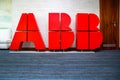 Minsk, Belarus - 29.08.2019: ABB company logo in big letters form Royalty Free Stock Photo