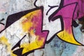 Bright street art background. colorful graffiti on old scratched