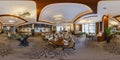 MINSK, BELARUS - AUGUST, 2017: full panorama 360 angle view seamless inside interior of large banquet hall in modern cafe in Royalty Free Stock Photo