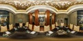 MINSK, BELARUS - AUGUST, 2017: full seamless 360 degrees angle panorama inside interior of elite vip cafe in modern hotel in