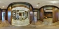 MINSK, BELARUS - AUGUST 2017: full seamless panorama 360 angle view in elite vip bathroom and wardrobe in loft hotel. Spherical