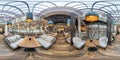 MINSK, BELARUS - AUGUST, 2021: full spherical hdri 360 panorama view in banquet hall with table and appliances in elite luxury