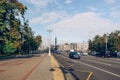 Minsk, Belarus. Independence Avenue, and Victory square, downtown of the city. Architecture, traffic, city life