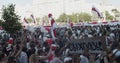 MINSK, BELARUS - AUGUST 16, 2020: Peaceful Protesters With Posters And Flags Move Along Street City. Belarusians Took