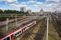 Minsk, Belarus - August 15, 2016: regional train lines remains at the station Minsk-Passenger station