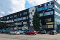 Street art on Oktyabrskaya street, Minsk, Belarus. Graffiti on wall of industrial building. Portrait of Karol Jan Chapsky