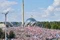 MINSK, BELARUS AUGUST 16, 2020 thousands of people attended a peaceful protest rally near Minsk Hero City Obelisk, for