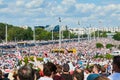 MINSK, BELARUS AUGUST 16, 2020 thousands of people attended a peaceful protest rally near Minsk Hero City Obelisk, for