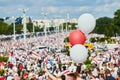 MINSK, BELARUS AUGUST 16, 2020 thousands of people attended a peaceful protest rally near Minsk Hero City Obelisk, for