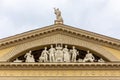 Classical style pediment with workers sculptures, Trade Unions Palace of Culture building, Minsk.