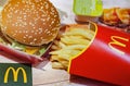 Minsk, Belarus, December 27, 2018: Big Mac and French fries in McDonald`s Restaurant