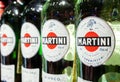 Minsk, Belarus, December 28, 2018: Bottles of Martini Bianco Vermouth on store shelve for sale in Hypermarket.