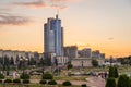 Minsk Belarus. Famous Pobediteley Avenue at sunset