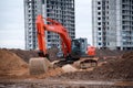 Excavator HITACHI ZAXIS 270LC working at construction site. Construction machinery for excavating,