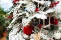 Minsk, Belarus - 13.12.2020. Handmade christmas toys, fir tree, santa claus, snowman