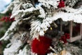 Minsk, Belarus - 13.12.2020. Handmade christmas toys, fir tree, santa claus, snowman