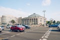 Minsk, Belarus. Independence Avenue, and National Circus building, downtown of the city. Architecture, traffic, city life